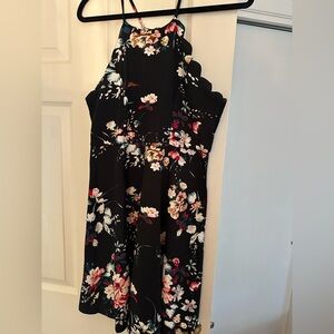 SHEIN Floral Black Dress with Scalloped Edges size large NWOT